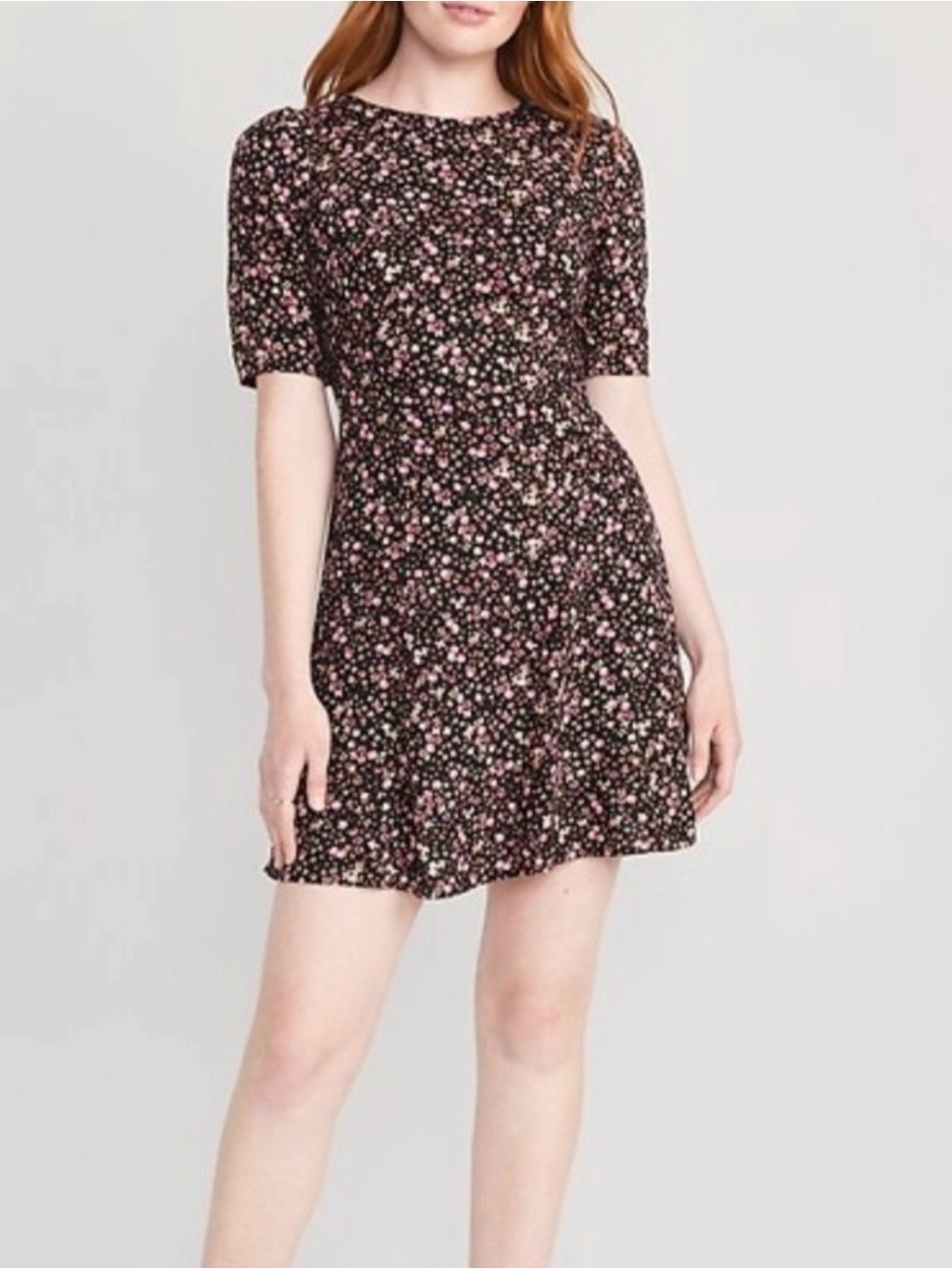 Old Navy Black Mini Dress with Pink Floral Print